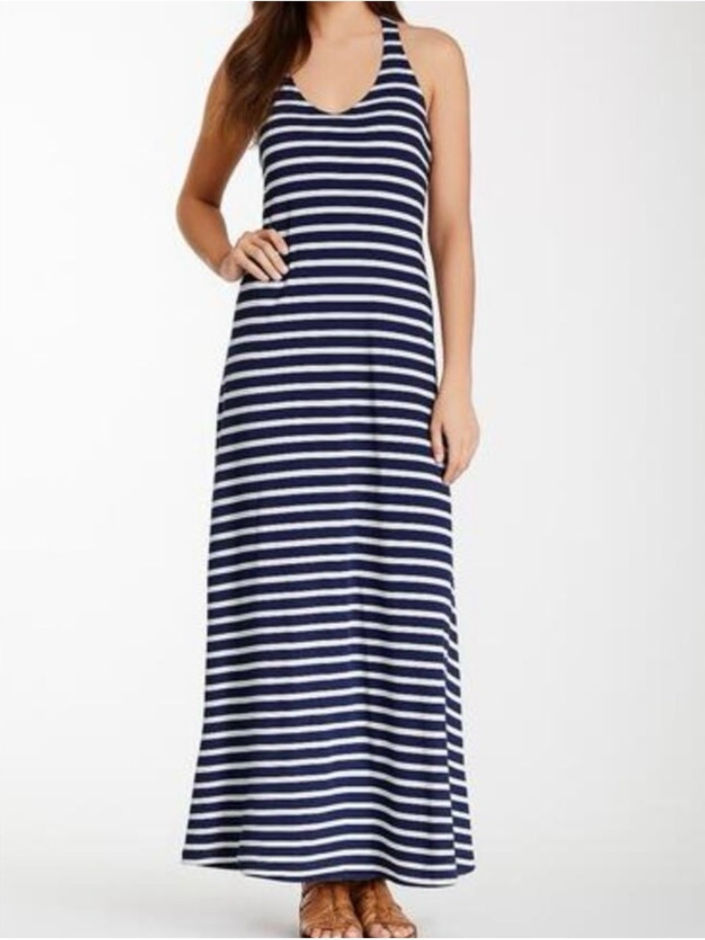 Splendid Navy & White Striped Racerback Maxi Dress